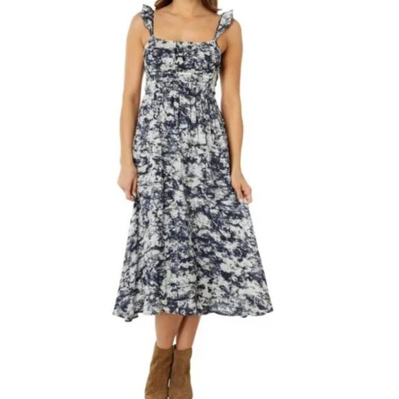 Moon River Blue and White Printed Ruffle Sleeve Maxi Dress Size L - Picture 2 of 8